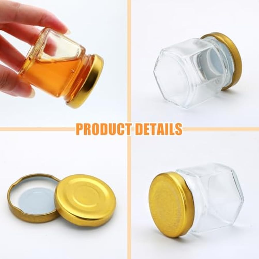 1.5 oz Mini Glass Honey Jars Honey Jars Party Favors in Bulk with Dipper Stickers Gold Lid The Golden Bee pendant Gift Bags and