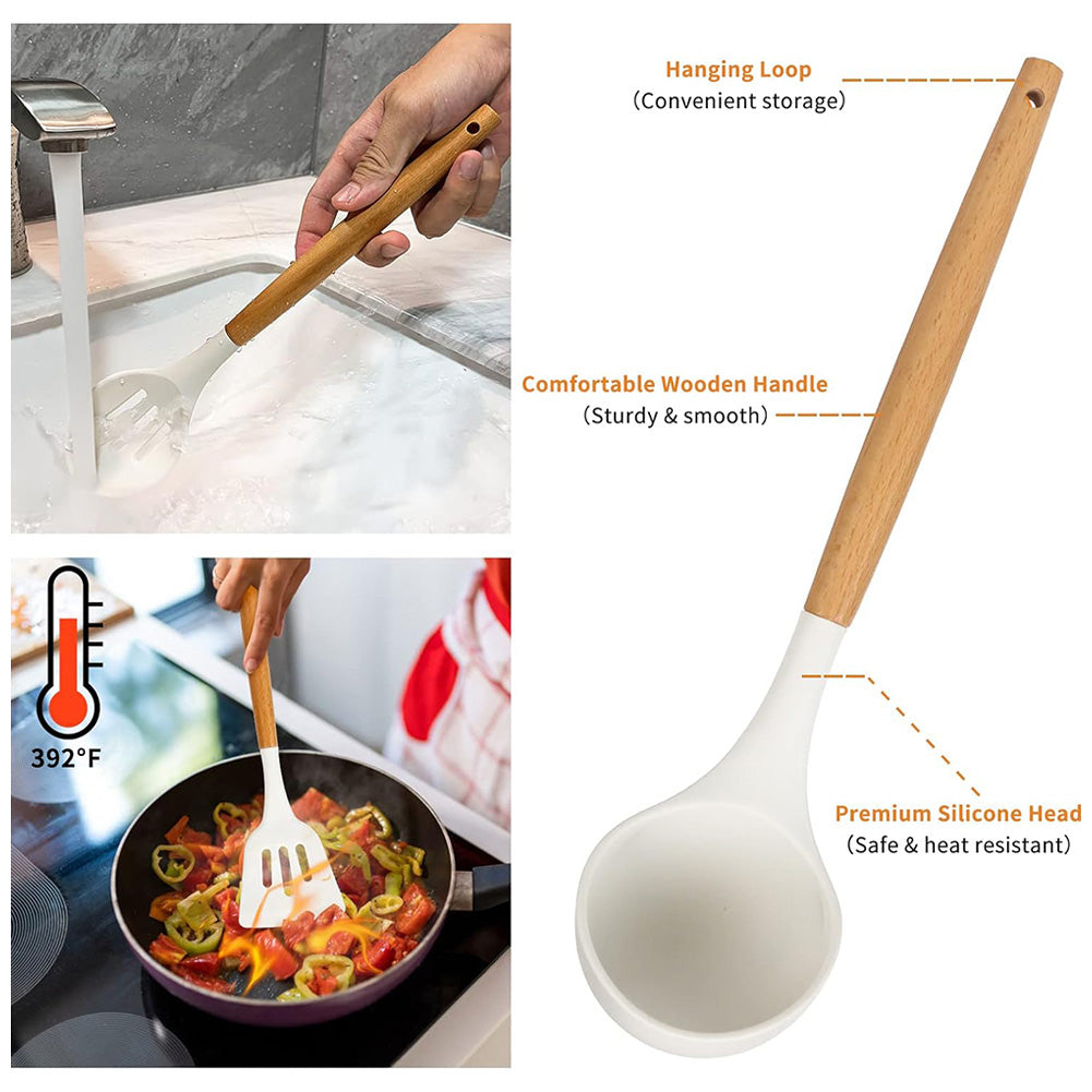 12Pcs Kitchen Utensil Set Silicone Spatula Set Wooden Handle Non-Stick Spatula Set Spatula Spoon Brush Whisk Kitchen Supplies