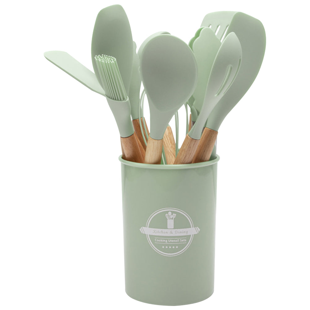12Pcs Kitchen Utensil Set Silicone Spatula Set Wooden Handle Non-Stick Spatula Set Spatula Spoon Brush Whisk Kitchen Supplies