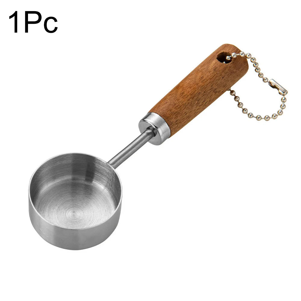 1/4/8pcs Stainless Steel Measuring Spoons With Scale Wooden Handle Household Kitchen Dining Bar Baking Tools Measuring Cups