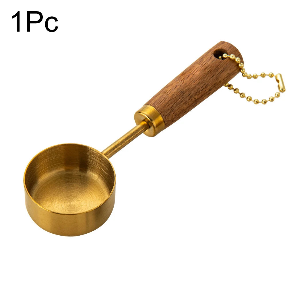 1/4/8pcs Stainless Steel Measuring Spoons With Scale Wooden Handle Household Kitchen Dining Bar Baking Tools Measuring Cups