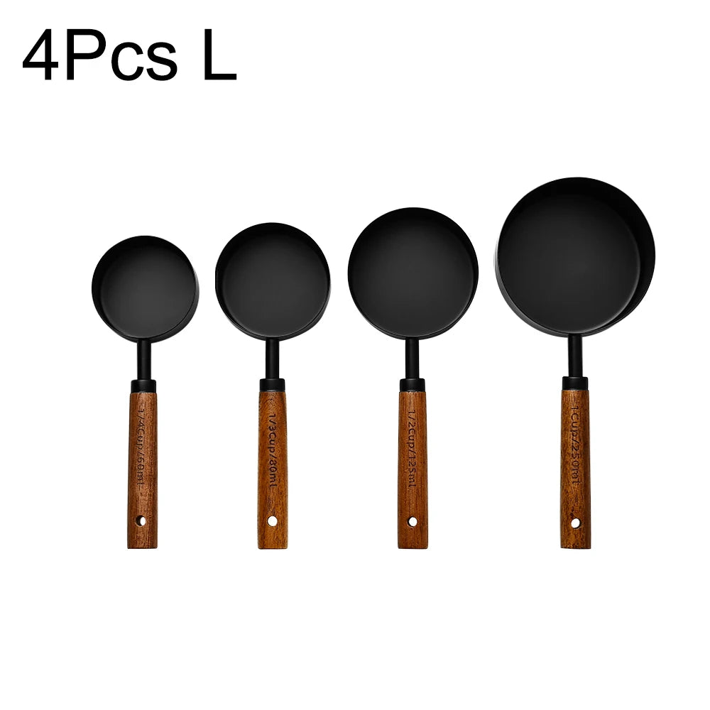 1/4/8pcs Stainless Steel Measuring Spoons With Scale Wooden Handle Household Kitchen Dining Bar Baking Tools Measuring Cups