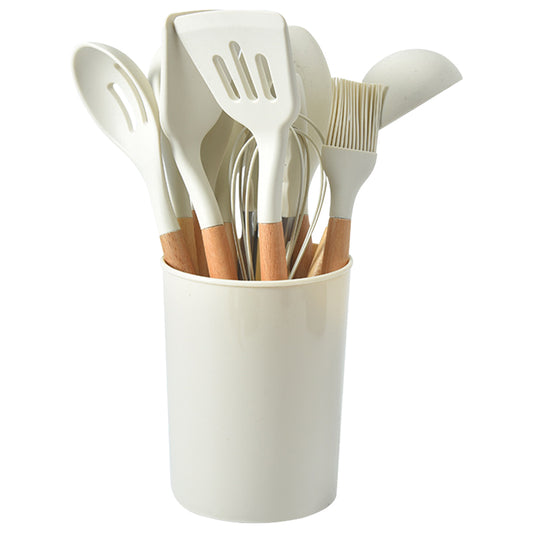 12Pcs Kitchen Utensil Set Silicone Spatula Set Wooden Handle Non-Stick Spatula Set Spatula Spoon Brush Whisk Kitchen Supplies