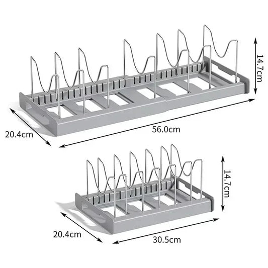 Expandable Pans Organizer Rack 7 Adjustable Compartments Dish Storage Rack Pot Lid Organizer Pots Holder Kitchen Utensils Rack