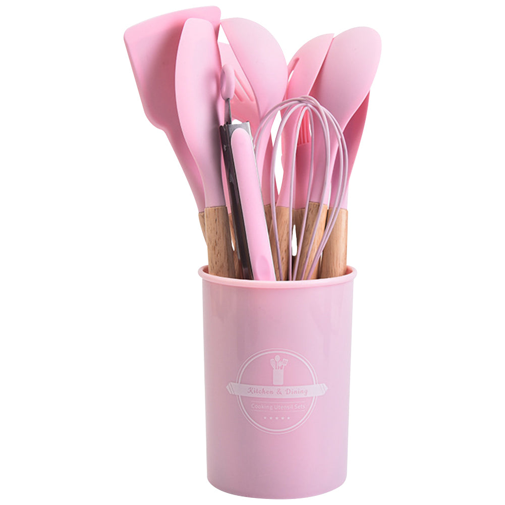 12Pcs Kitchen Utensil Set Silicone Spatula Set Wooden Handle Non-Stick Spatula Set Spatula Spoon Brush Whisk Kitchen Supplies