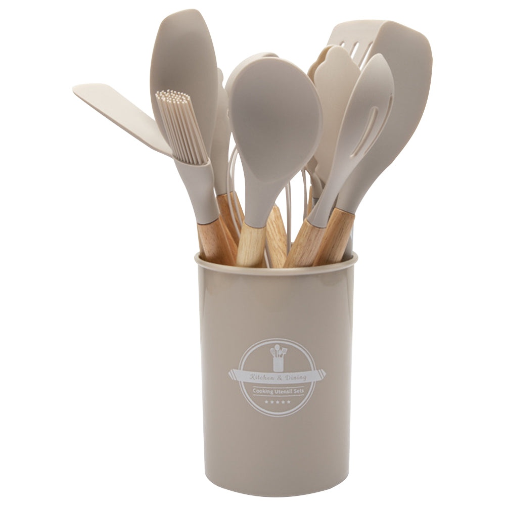 12Pcs Kitchen Utensil Set Silicone Spatula Set Wooden Handle Non-Stick Spatula Set Spatula Spoon Brush Whisk Kitchen Supplies